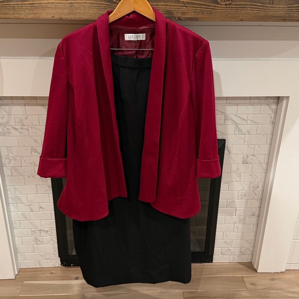 Kasper 2 piece red Open-Front Jacket and black skirt